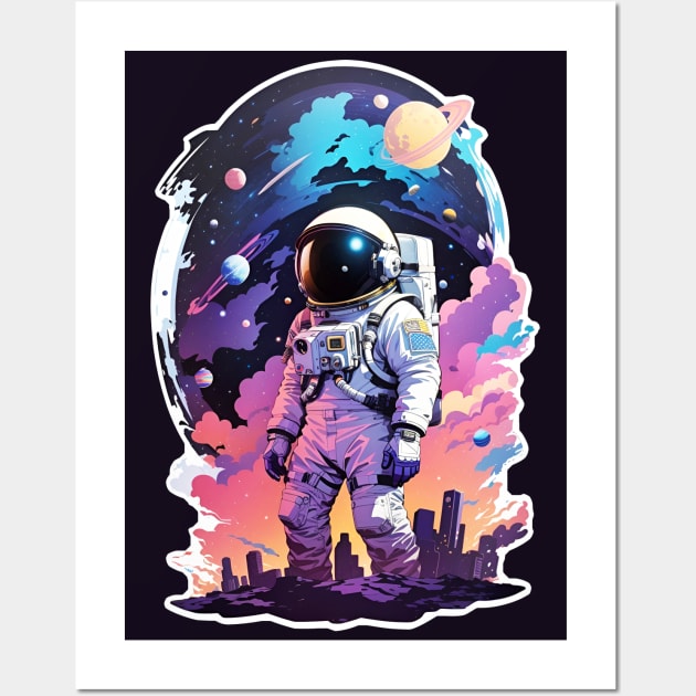 astronaut galaxy town Wall Art by Bojes store